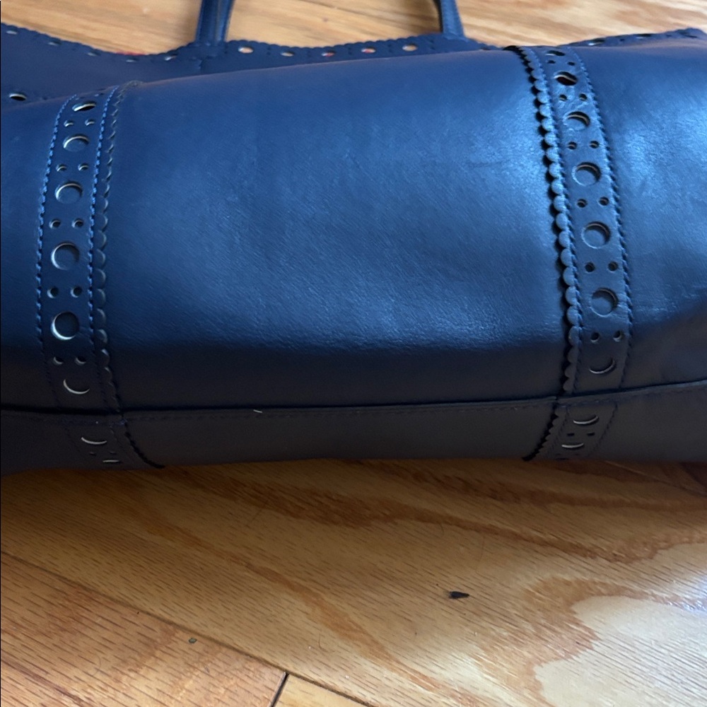 Tory Burch Block T Brogue Leather Tote Blue - Picture 12 of 12